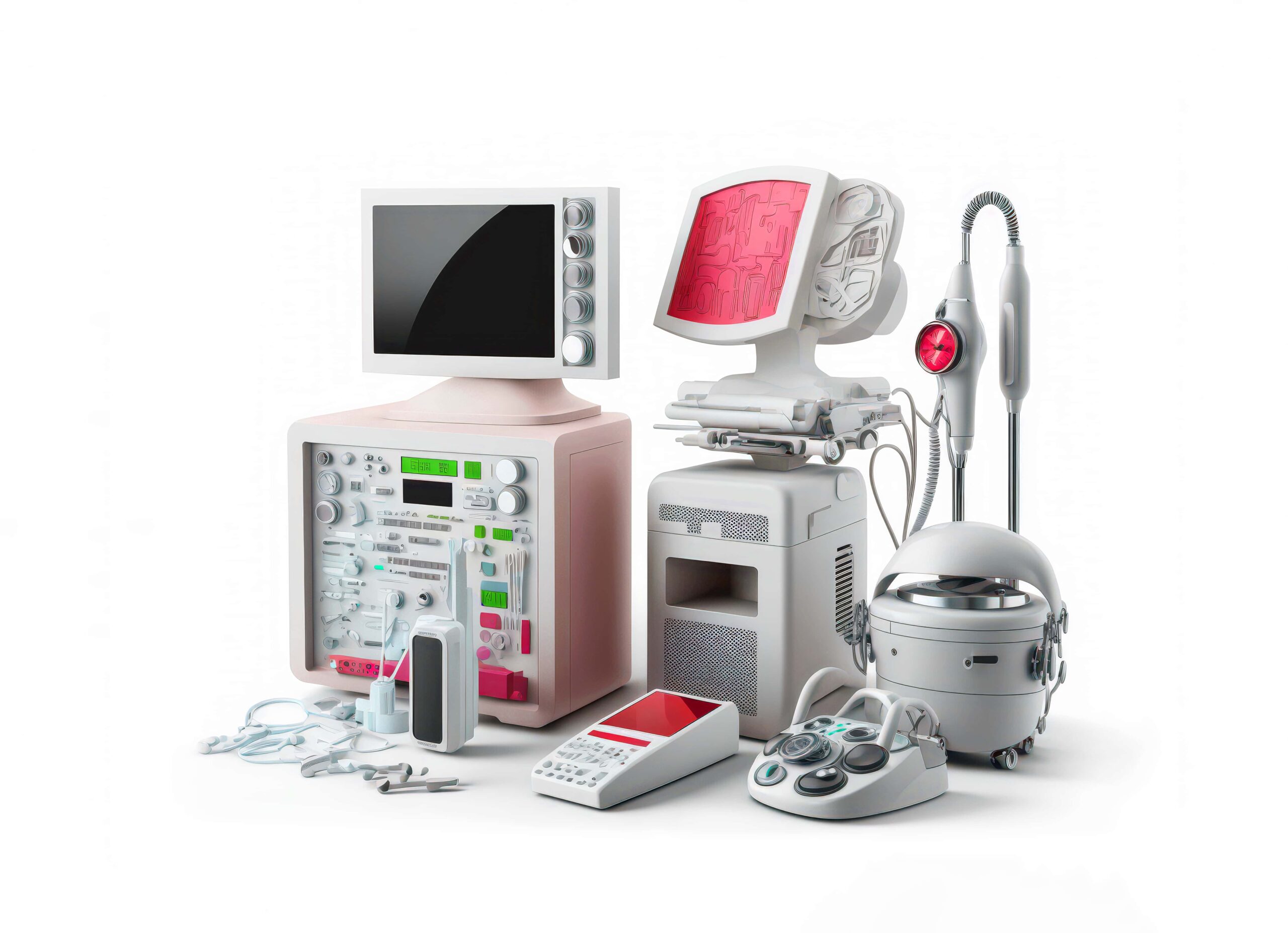Abstract medical equipment on white. Generative AI
