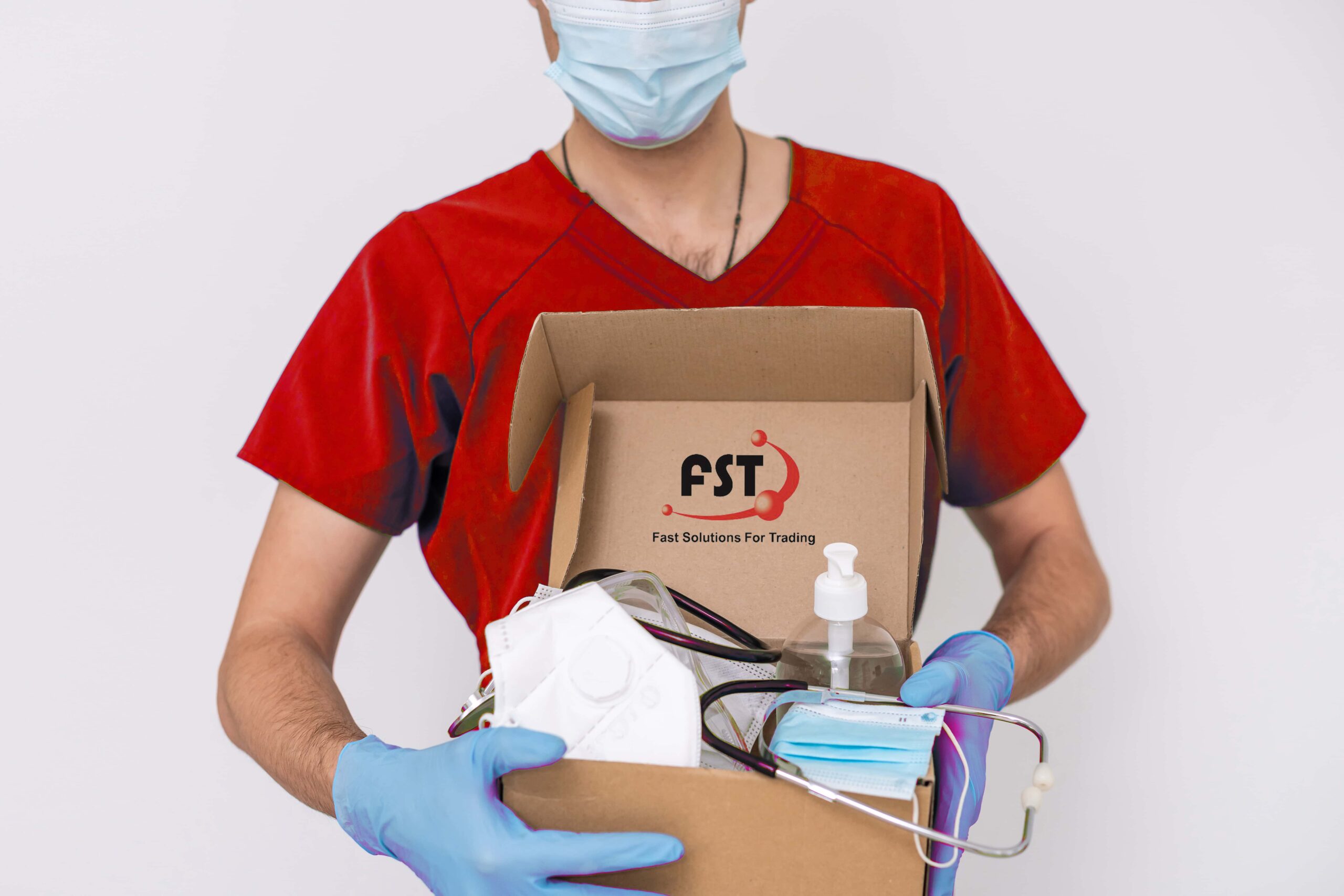 Medicine man courier in mask and gloves with medical pills purchases during the prevention of coronovirus, Safety home and quarantine concept, Volunteer with Donation goods